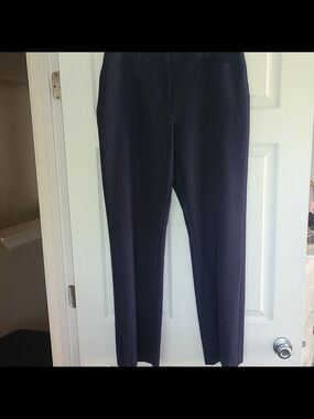 Alfani Women's Navy Solid Flat Front Straight Leg Dress Pants Regular Size 10
